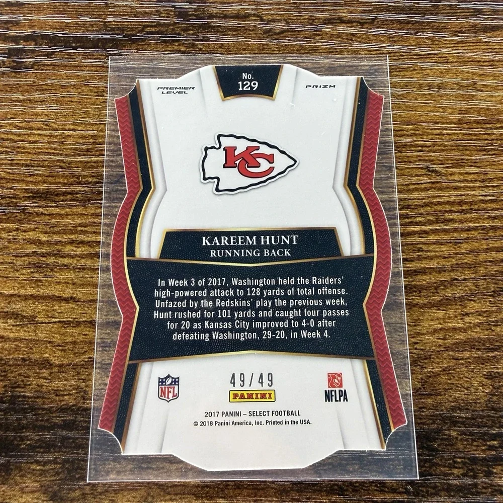 2017 Select Kareem Hunt RC Neon Green Prizm Die Cut 49/49 #129 Chiefs